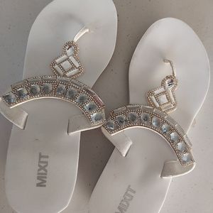 White bling flip flops wedges size 8